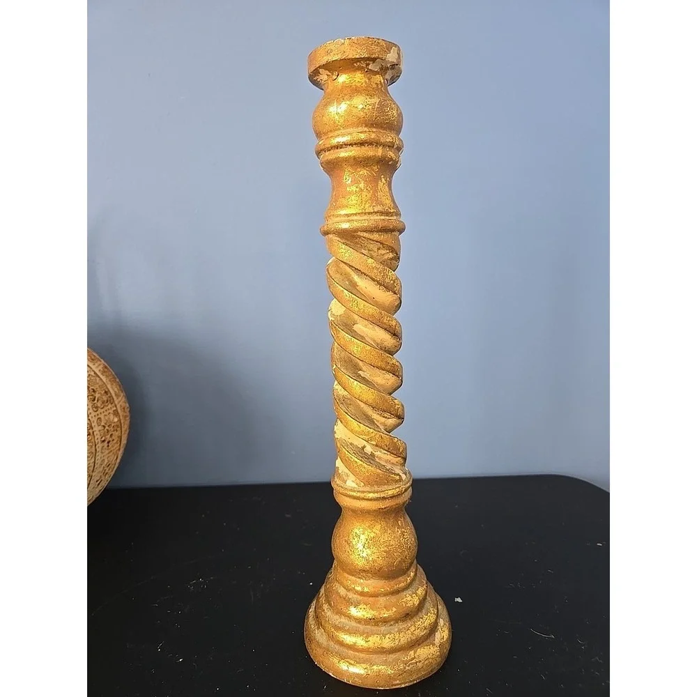 Vintage Spiral Twist Candle Holder Gilded Gold Finish Heavy Resin 14